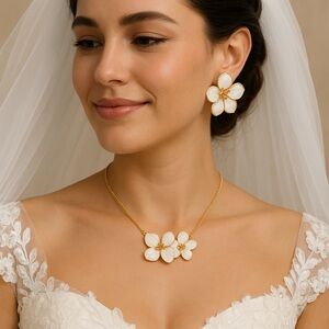 Ivory Bloom Gold and White Jewelry Set 🤍🌸